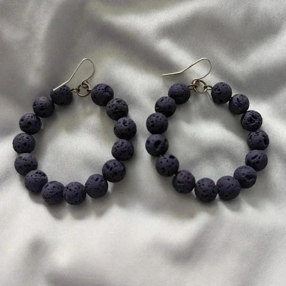 Purple Lava Stone Hoop Earrings - Picture 1 of 1